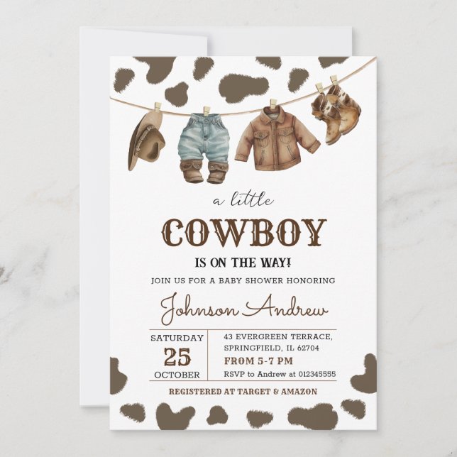 Invitation de Baby shower de Cowboy Brown (Devant)