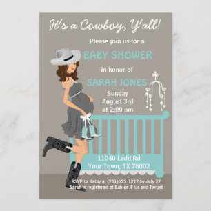 Invitation de baby shower de cowboy - brune