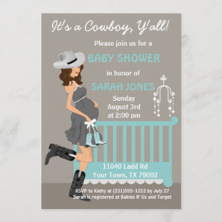 Invitation de baby shower de cowboy - brune
