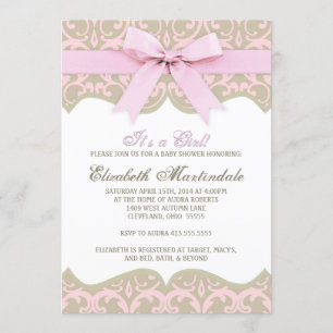 Invitation de Baby shower de Damas rose et taupe