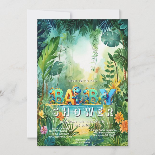Invitation de Baby shower de Dinosaur Cute (Devant)