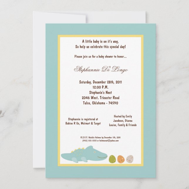 Invitation de Baby shower de dinosaures 5x7 (Devant)