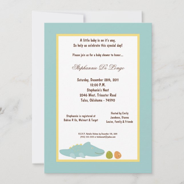 Invitation de Baby shower de dinosaures 5x7 (Devant)