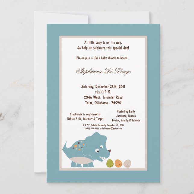 Invitation de Baby shower de dinosaures 5x7 (Devant)