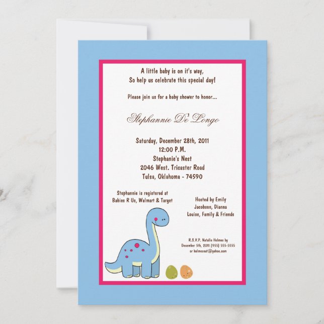 Invitation de Baby shower de dinosaures 5x7 (Devant)