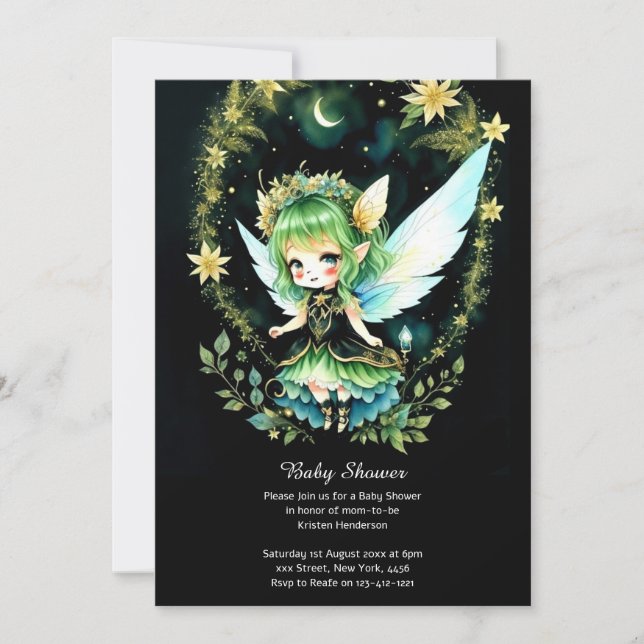 Invitation de Baby shower de fée aquarelle (Devant)