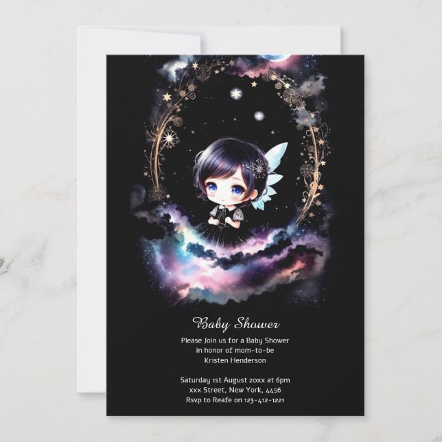 Invitation de Baby shower de fée aquarelle (Devant)