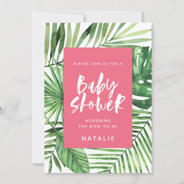 Invitation de baby shower de feuille de palme trop (Devant)