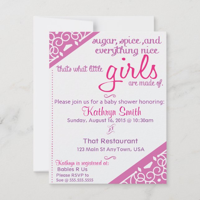 Invitation de baby shower de fille (Devant)