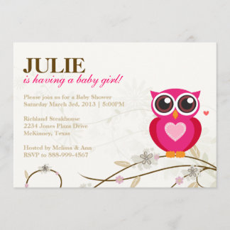 Invitation de Baby shower de fille à la chouette r