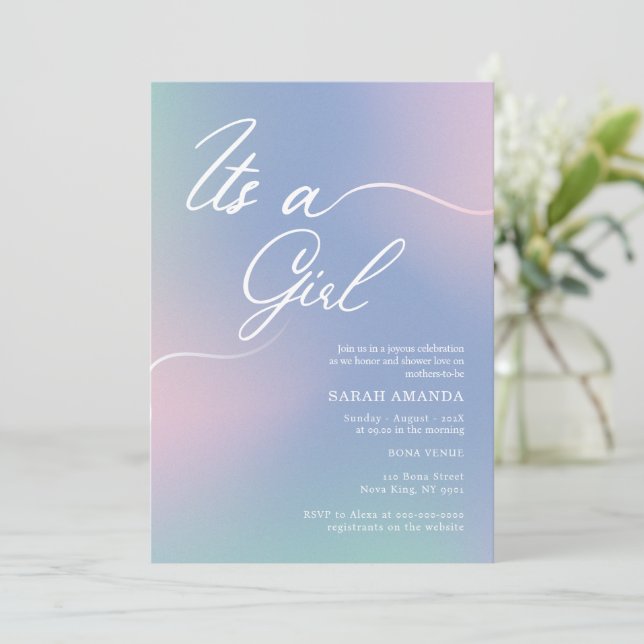 Invitation de Baby shower de fille avec un dégradé (Debout devant)