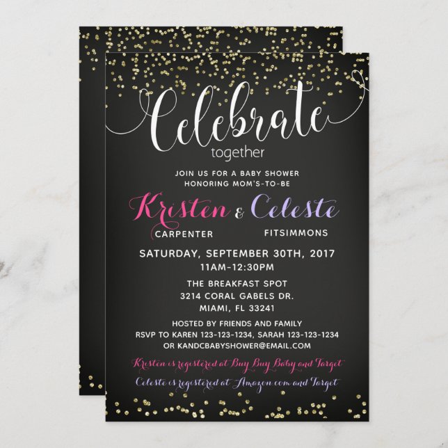 Invitation de Baby shower de fille combiné amis (Devant / Derrière)