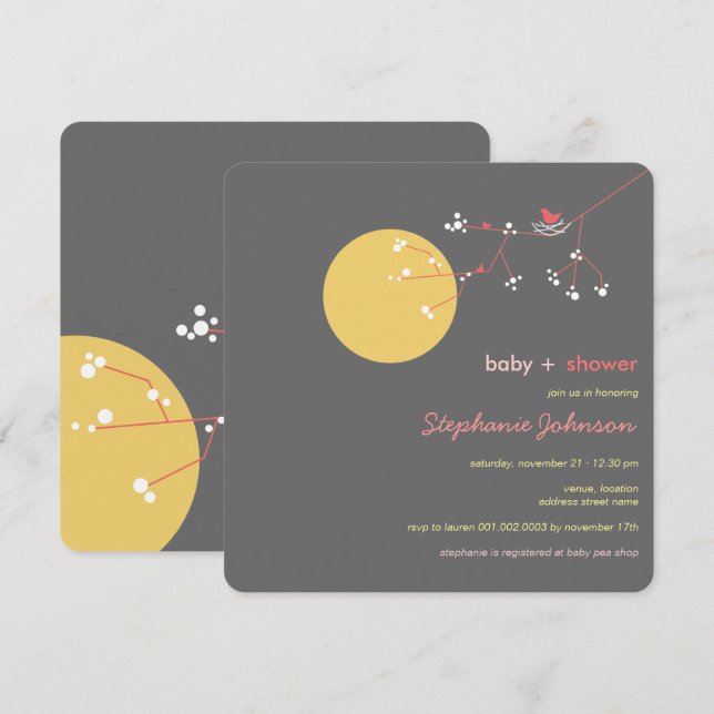 Invitation de baby shower de fille d'arbre (Devant / Derrière)