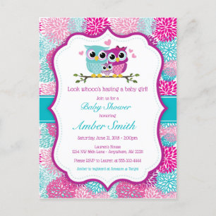 Invitation de baby shower de fille de hibou