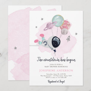 Invitation de Baby shower de fille de l'astronaute