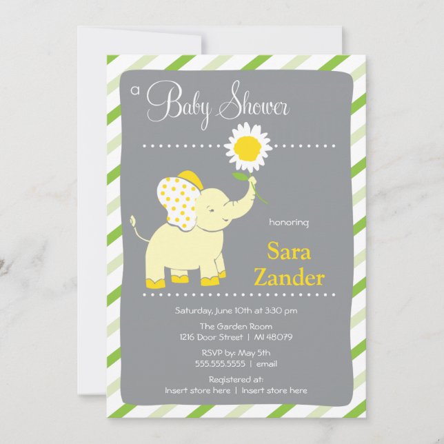 Invitation de baby shower de fille de l'éléphant | (Devant)