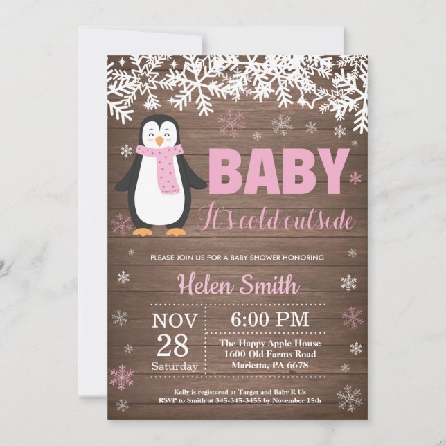 Invitation de Baby shower de fille d'hiver de ping (Devant)