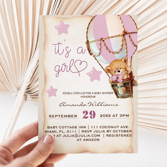 Invitation de Baby shower de fille d'ours en peluc (Créateur téléchargé)