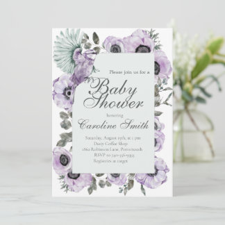 Invitation de Baby shower de fille florale violett