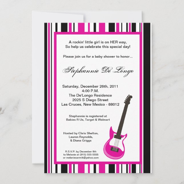 Invitation de Baby shower de fille Rocker 5x7 (Devant)