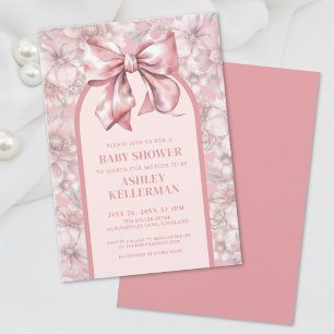 Invitation de Baby shower de fille rose bow floral
