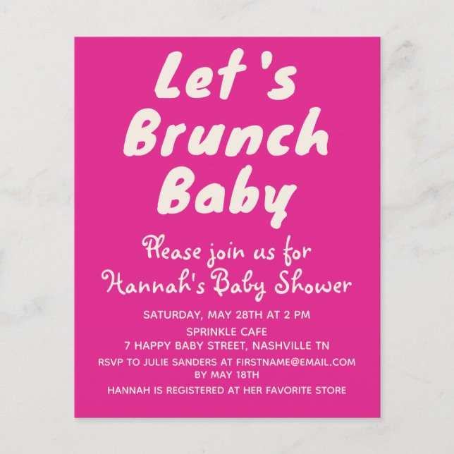 Invitation de Baby shower de fille rose brillant b (Devant)