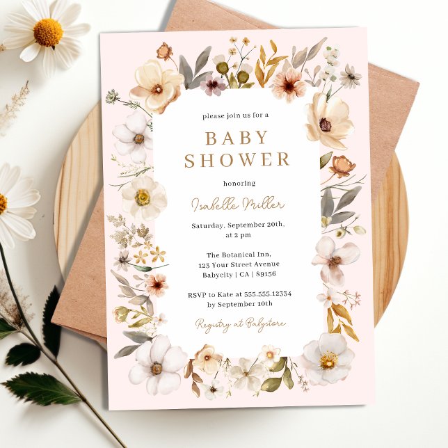 Invitation de Baby shower de fille rose rose or (Blush Pink Gold Floral Girl baby shower Invitation)
