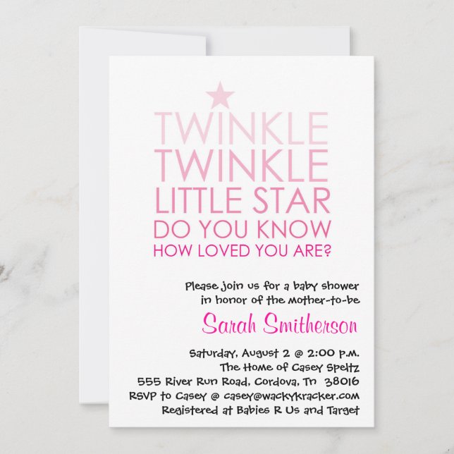 Invitation de Baby shower de fille Twinkle (Devant)