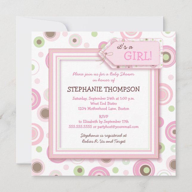 Invitation de Baby shower de filles aux joyeux poi (Devant)