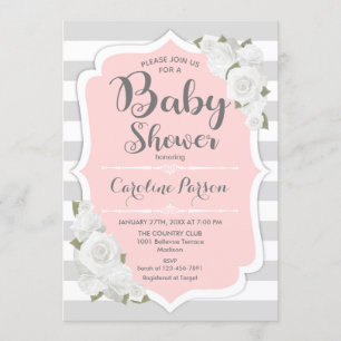 Invitation de baby shower de filles - gris rose