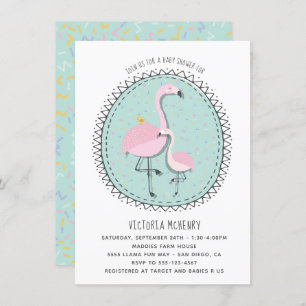 Invitation de Baby shower de Flamant rose à main