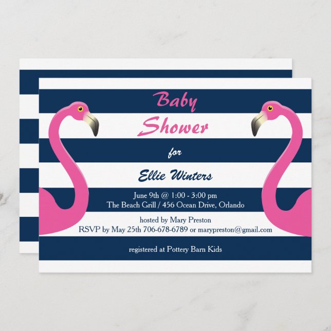Invitation de Baby shower de Flamant rose nautique (Devant / Derrière)