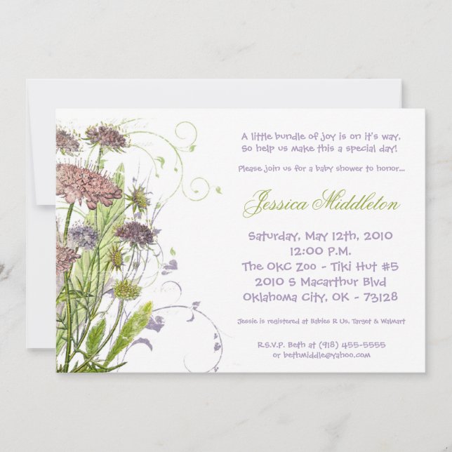 invitation de baby shower de fleur sauvage du (Devant)