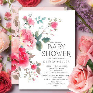 Invitation de Baby shower de fleurs blanches