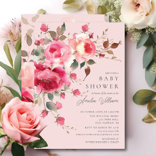 Invitation de Baby shower de fleurs blanches