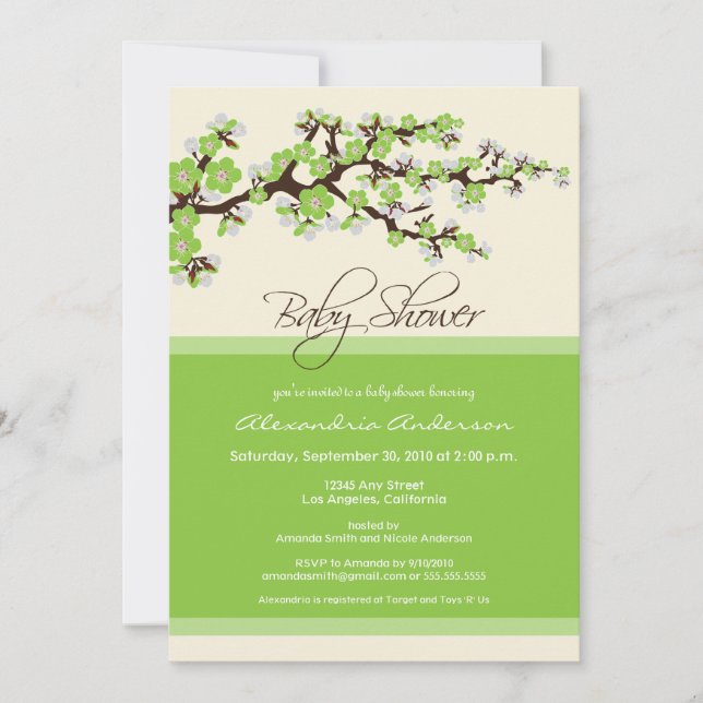 Invitation de baby shower de fleurs de cerisier (Devant)