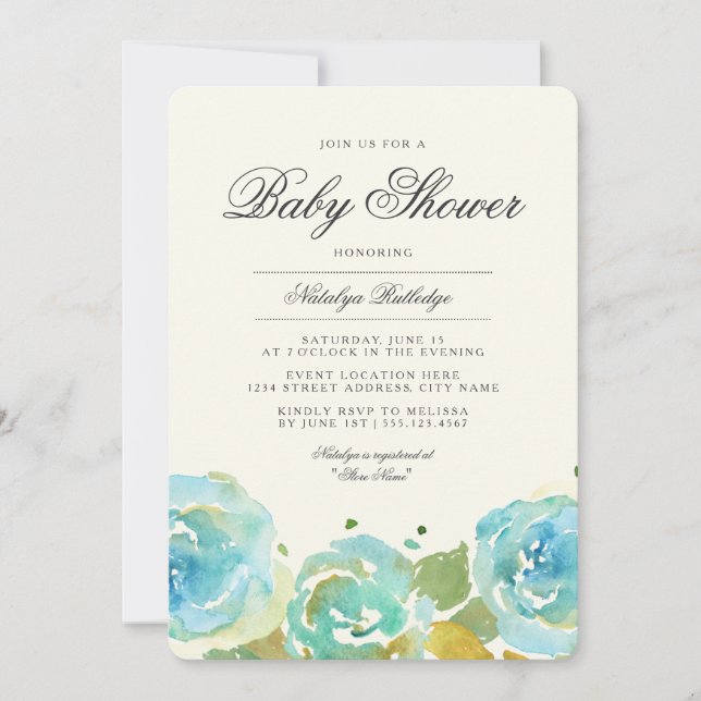 Invitation de Baby shower de fleurs luxueuses (Devant)