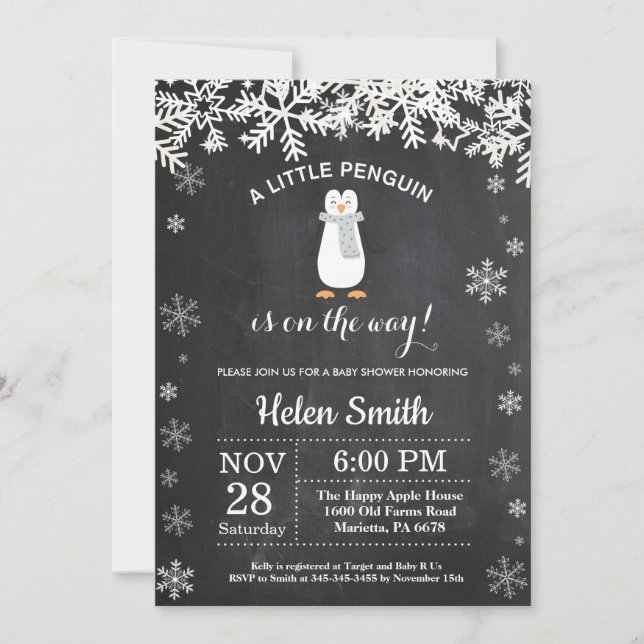 Invitation de baby shower de flocon de neige (Devant)