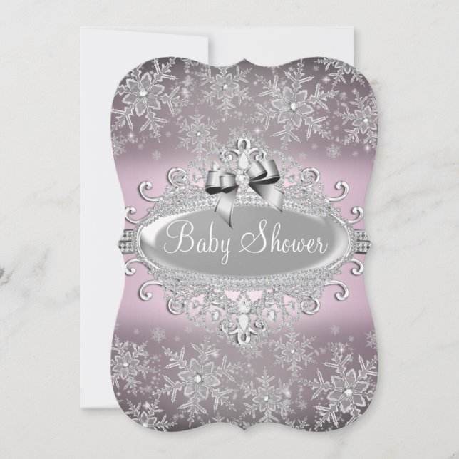 Invitation de Baby shower de flocon de neige rose  (Devant)