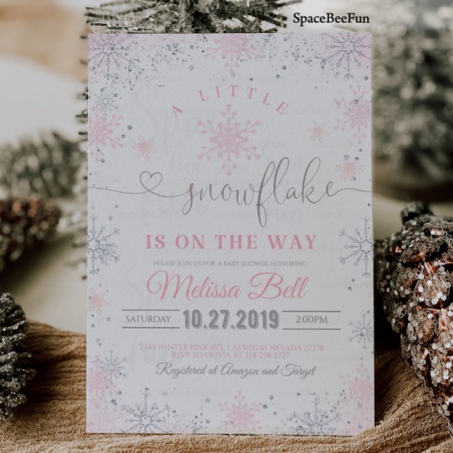 Invitation de Baby shower de flocon de neige Un pe (Snowflake Baby Shower Invitation Theme A little Snowflake is on the Way It's Cold Outside Winter )