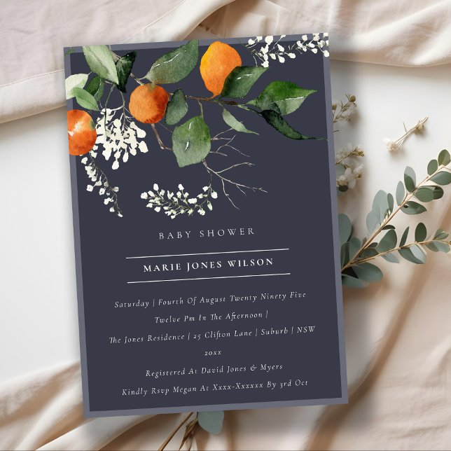 Invitation de Baby shower de Foliage Orange Blosso (Créateur téléchargé)