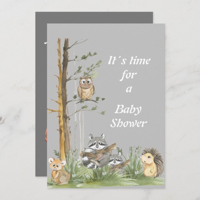 Invitation de baby shower de forêt (Devant / Derrière)