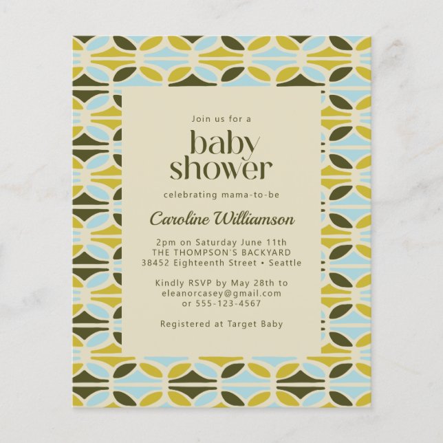 Invitation de Baby shower de formes bleues vertes  (Devant)