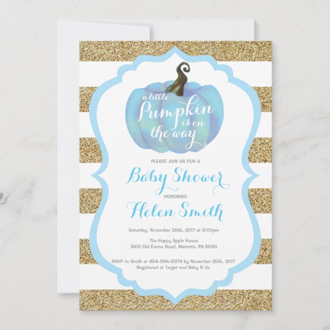 Invitation de baby shower de garçon de citrouille (Devant)