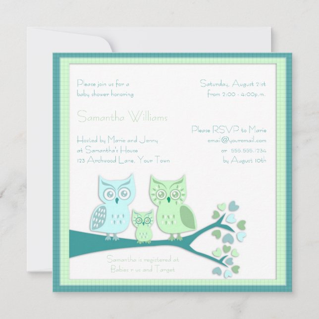 Invitation de baby shower de garçon de hibou (Devant)