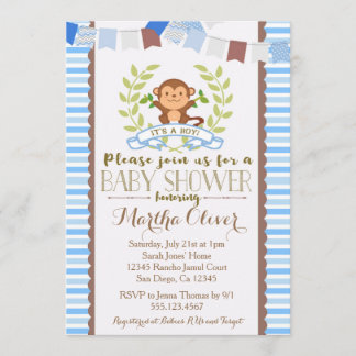 Invitation de baby shower de garçon de singe