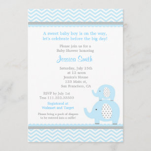 Invitation de baby shower de garçon d'éléphant