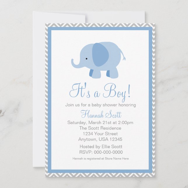 Invitation de baby shower de garçon d'éléphant de (Devant)
