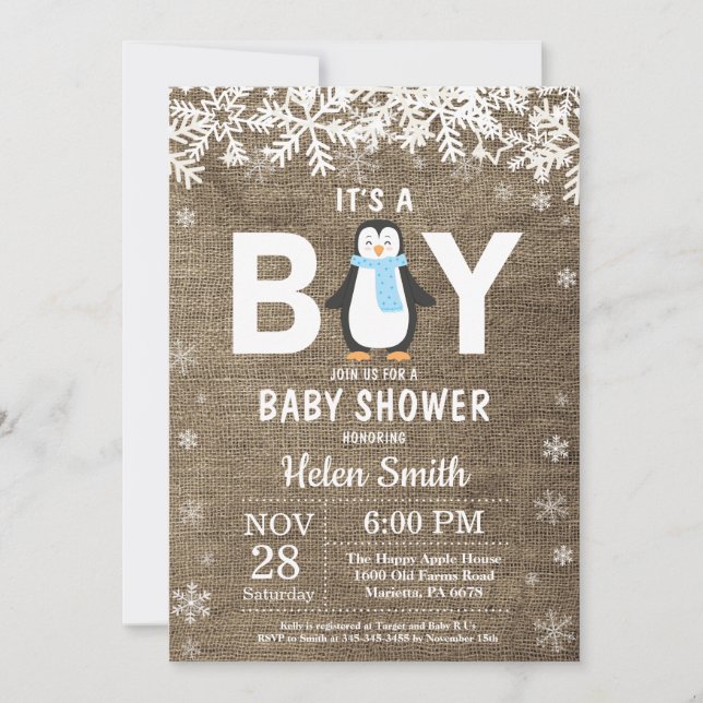 Invitation de Baby shower de garçon d'hiver de Pin (Devant)