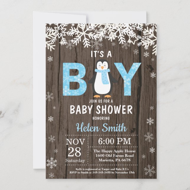 Invitation de Baby shower de garçon d'hiver de Pin (Devant)